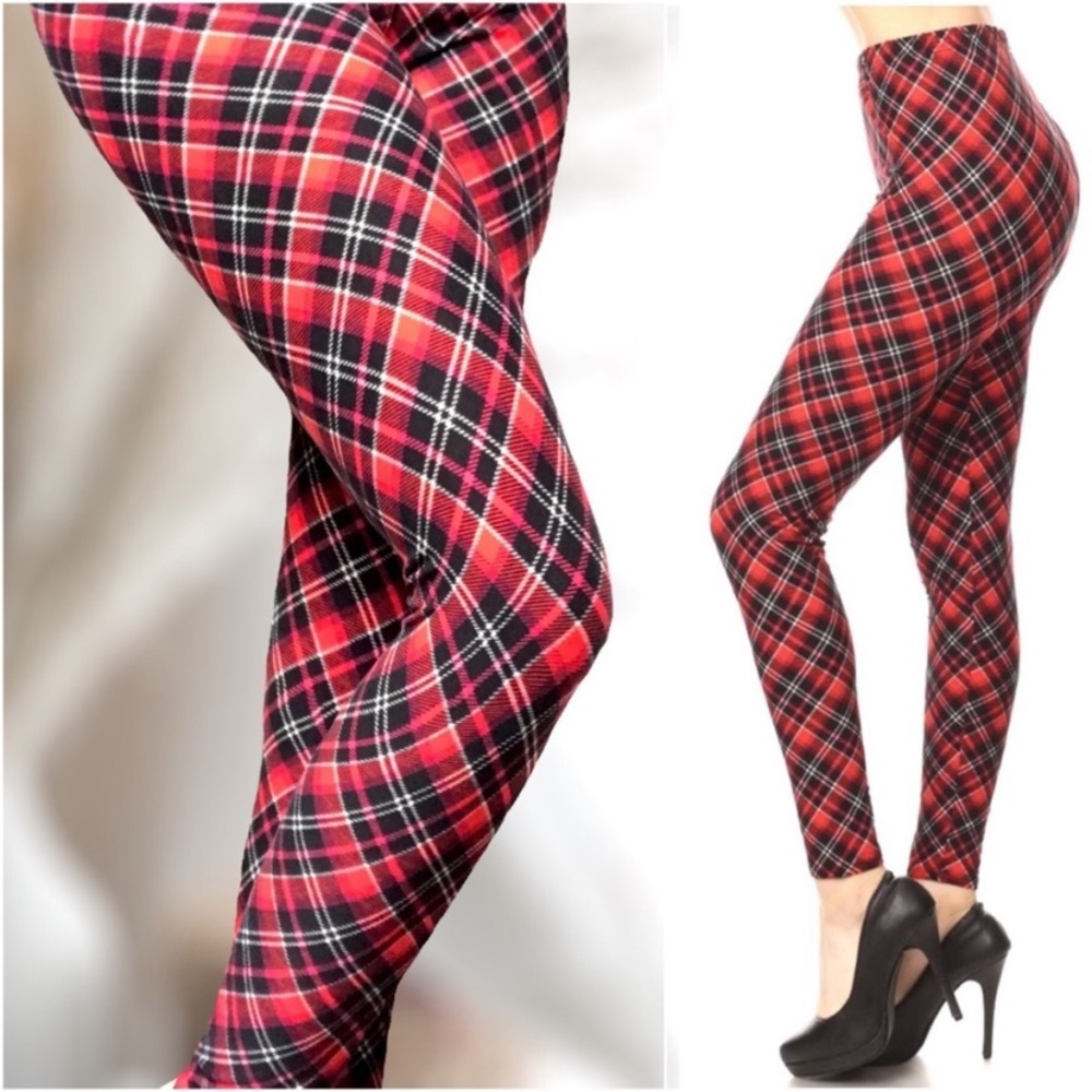 🎄1️⃣LEFT🎄NEW BUTTERY SOFT WOMEN ULTRA STRETCH MUST HAVE PLAID LEGGINGS - Picture 3 of 5